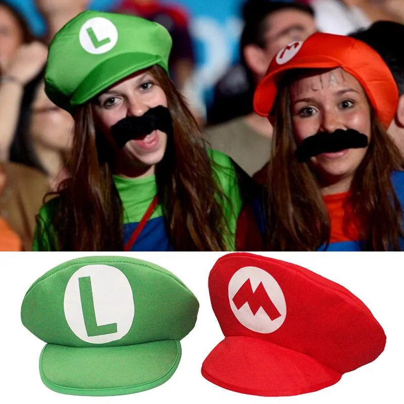 Chapéu Super Mario Luigi Bros Cosplay Chapéus para Adultos, Boné Vermelho e Verde