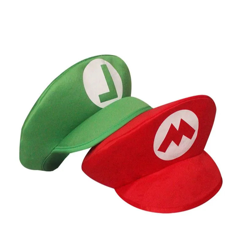 Chapéu Super Mario Luigi Bros Cosplay Chapéus para Adultos, Boné Vermelho e Verde