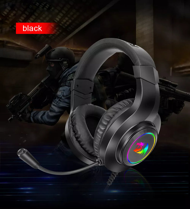 Redragon HYLAS H260 Stereo Gaming Headphones, Fones de Ouvido RGB, Headset com Microfone, PS4, Xbox One, Laptop, PC, Tablet, Gamer, Novo