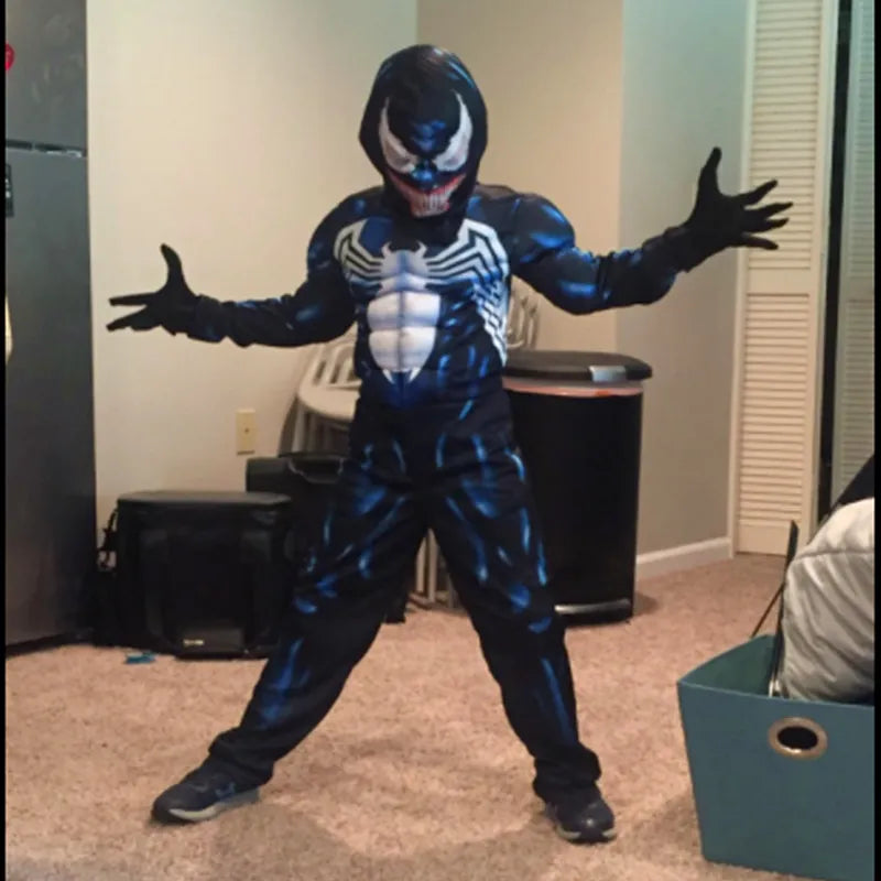 Fantasia Venom Cosplay Infantil Super-herói 3D Spandex Macacão para Crianças, Aranha Venom Traje Halloween