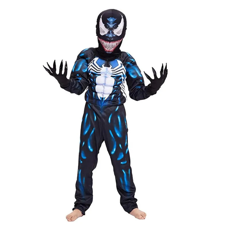 Fantasia Venom Cosplay Infantil Super-herói 3D Spandex Macacão para Crianças, Aranha Venom Traje Halloween