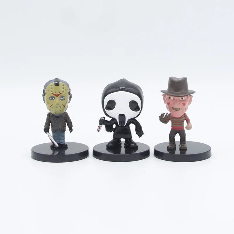 Miniaturas Filmes de Terror Kit Com 10 Peças Modelo Brinquedos American Horror Filme Palhaço Jason Freddy Boneca Fantasma