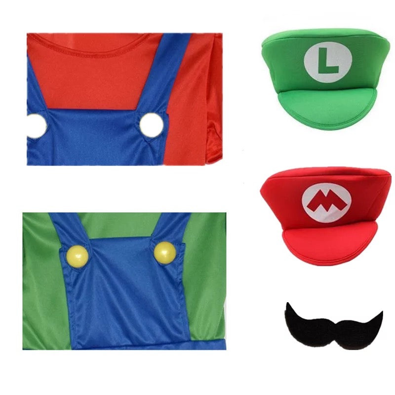 Super Mario Luigi Cosplay Traje para Crianças, Fantasias, Macacão Anime Fantasia para Criança e Irmãos