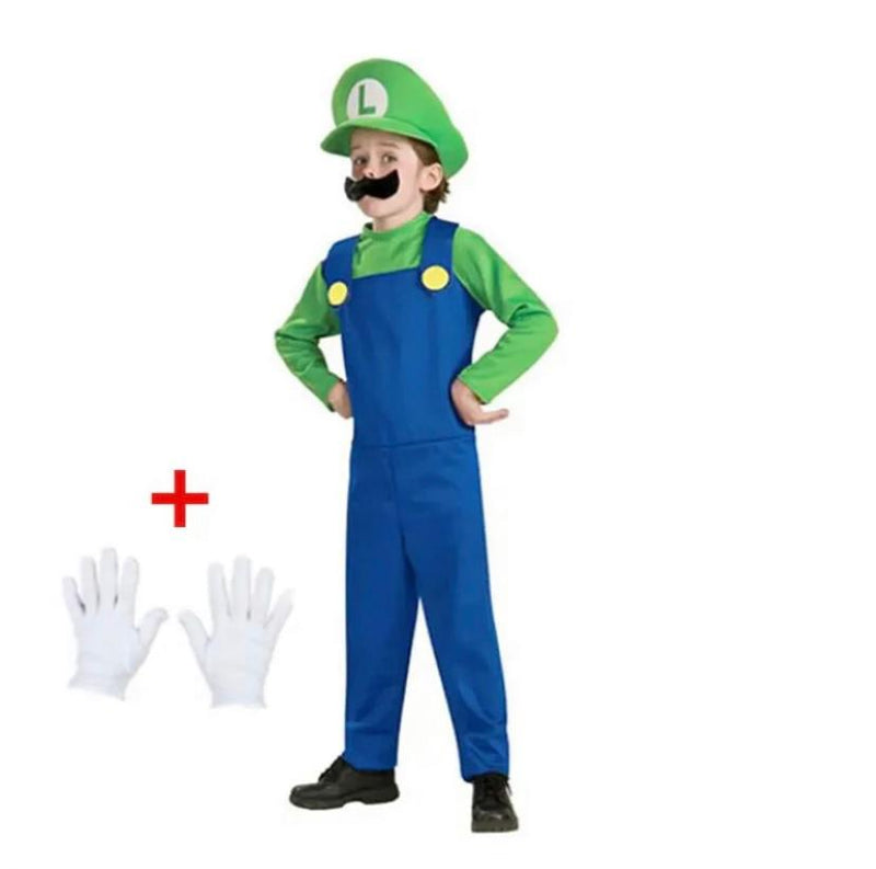 Super Mario Luigi Cosplay Traje para Crianças, Fantasias, Macacão Anime Fantasia para Criança e Irmãos