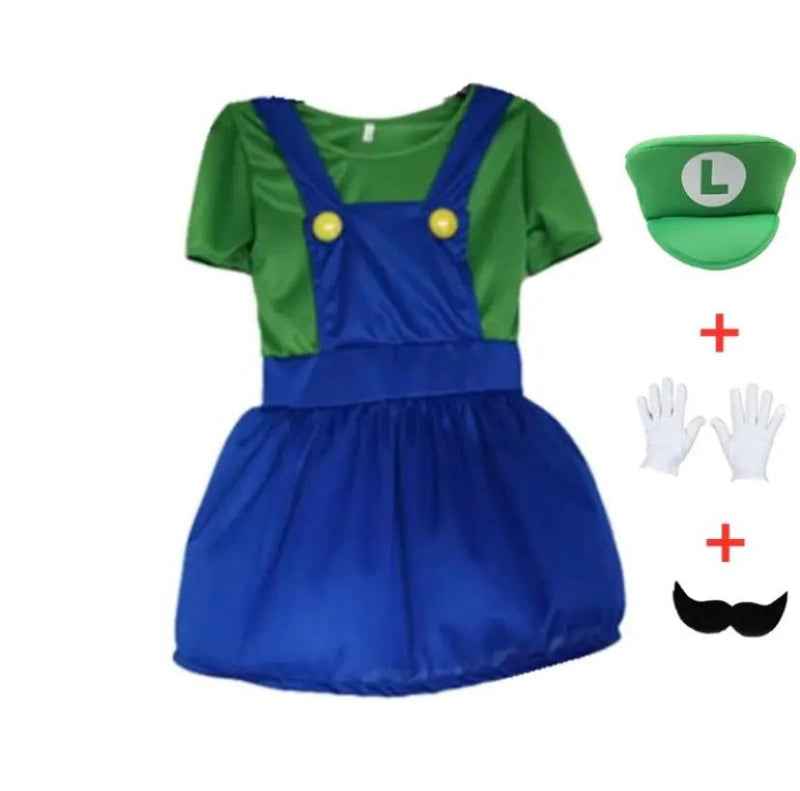 Super Mario Luigi Cosplay Traje para Crianças, Fantasias, Macacão Anime Fantasia para Criança e Irmãos