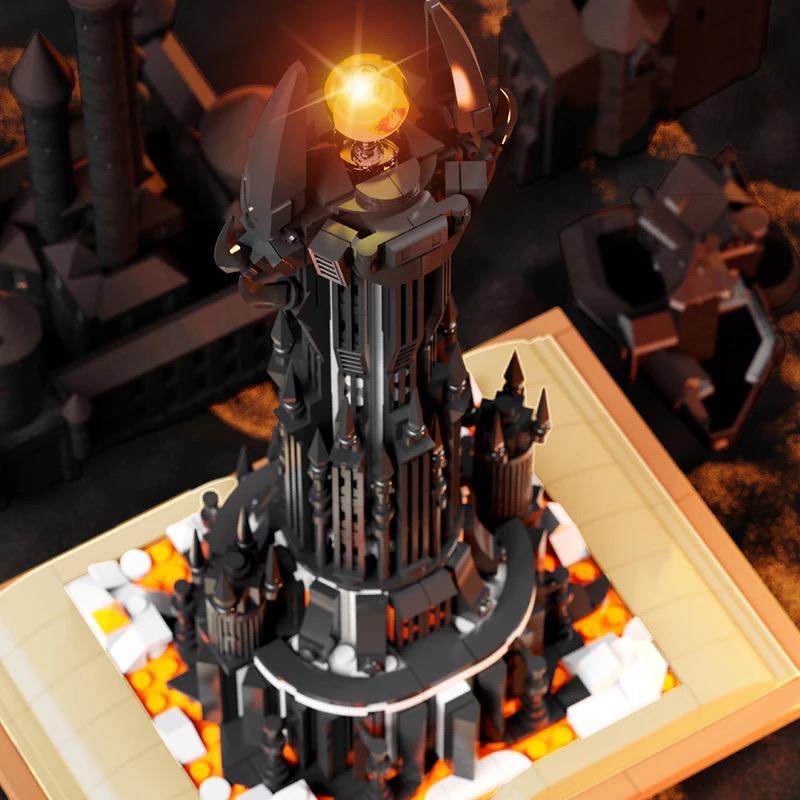 O Senhor dos Anéis Bloco de Construção lego Torre Olho de Sauron construção criativo Livro Mágico, Bloco com LED, brinquedos de decoração para crianças, presentes, 969 peças