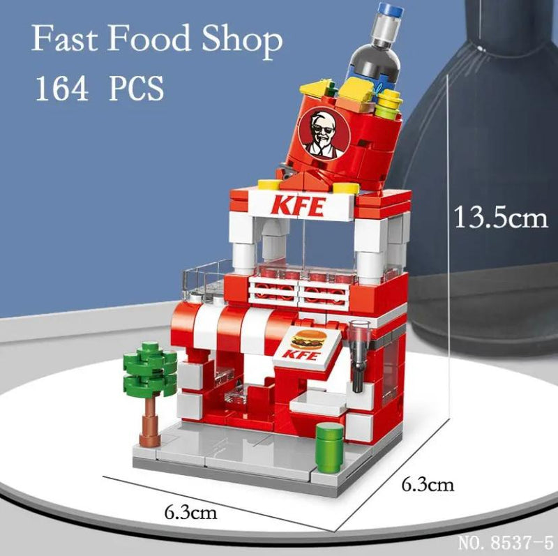 Mini Cidade Blocos de Construção para montar tipo Lego Comercial Fast Food Decoração, Brinquedos educativos infantis