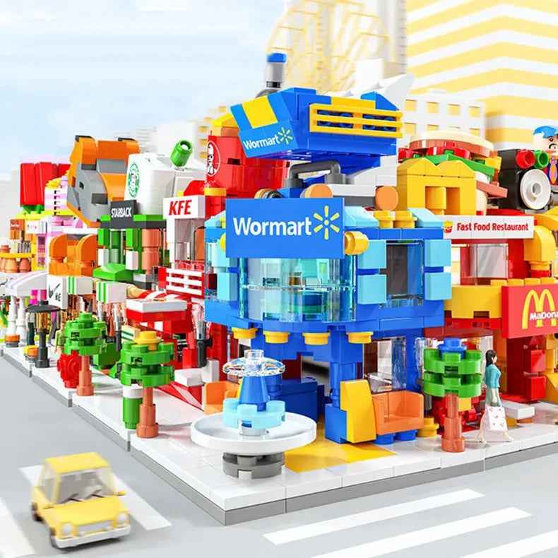 Mini Cidade Blocos de Construção para montar tipo Lego Comercial Fast Food Decoração, Brinquedos educativos infantis