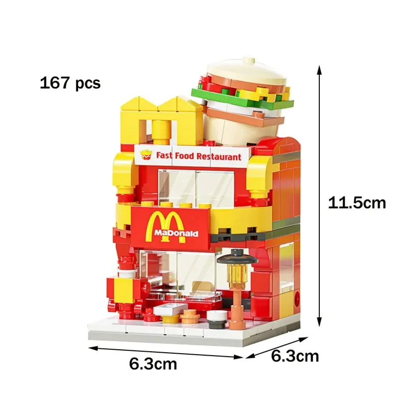 Mini Cidade Blocos de Construção para montar tipo Lego Comercial Fast Food Decoração, Brinquedos educativos infantis