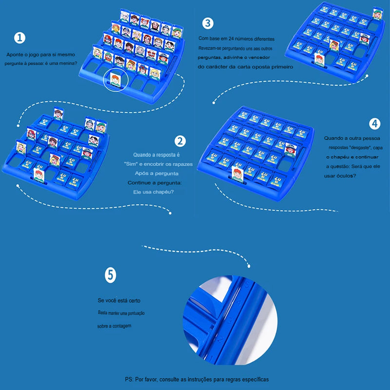 Jogo de tabuleiro infantil, Adivinha quem eu sou, interação pai-filho Brinquedo, raciocínio lógico, Adivinha Você meu personagem